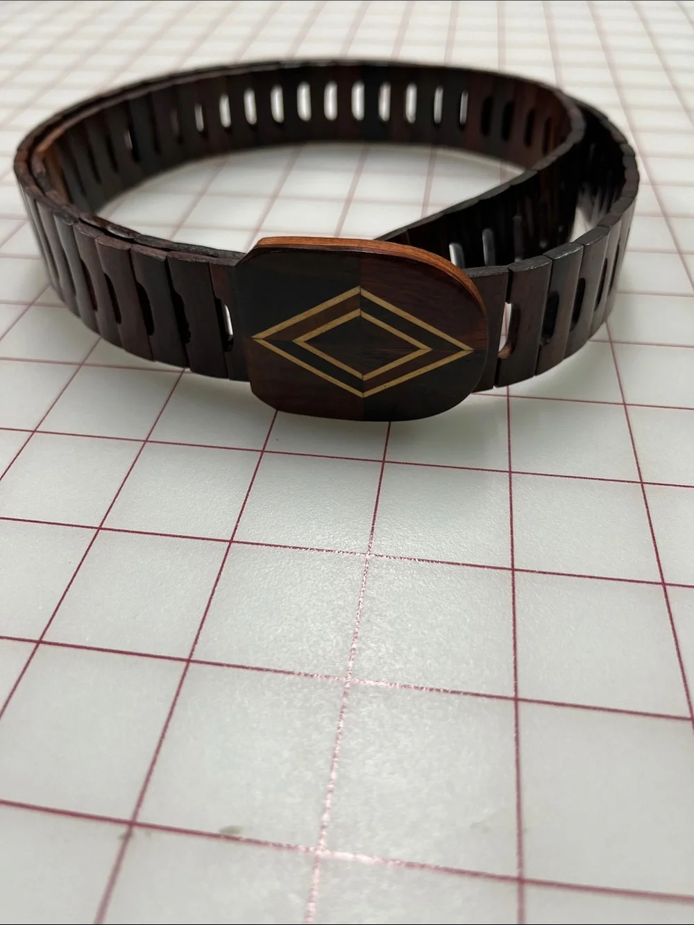 UNIQUE Men's/Women's Brown Wooden Belt with Inlaid Geometric Buckle 40.5